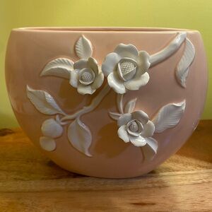 Vintage 1982 FITZ AND FLOYD Handpainted Vase Japan, pink white roses